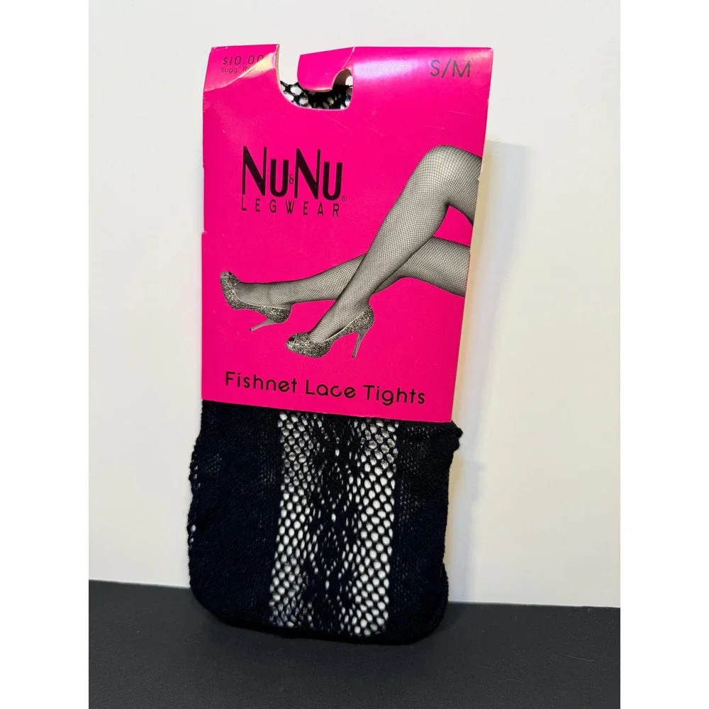 NuNu Nu&Nu Legwear Black Fishnet Lace Tights S/M LF1006 Hosiery